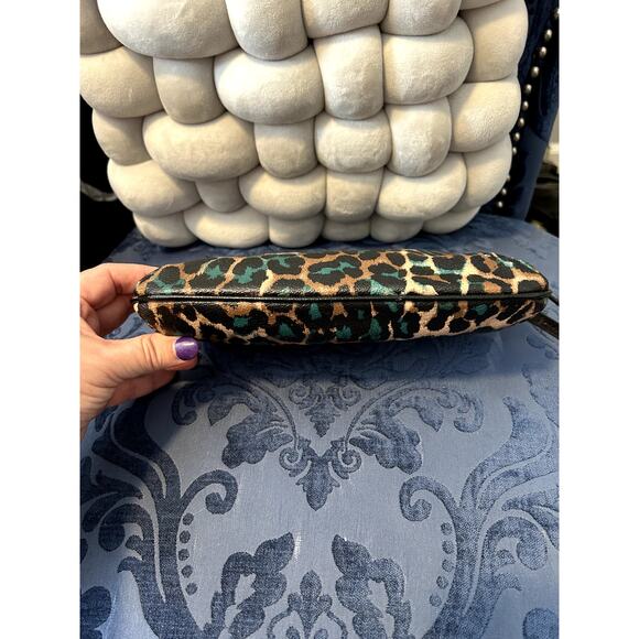 Coach Teal Blue Green Ocelot Leopard Print Wristlet - Picture 3 of 5